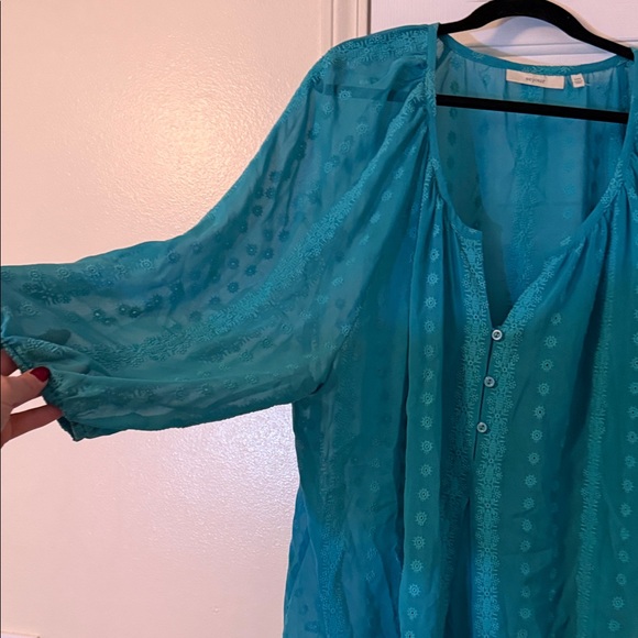 Teal Women's Sheer Blouse - Picture 2 of 7